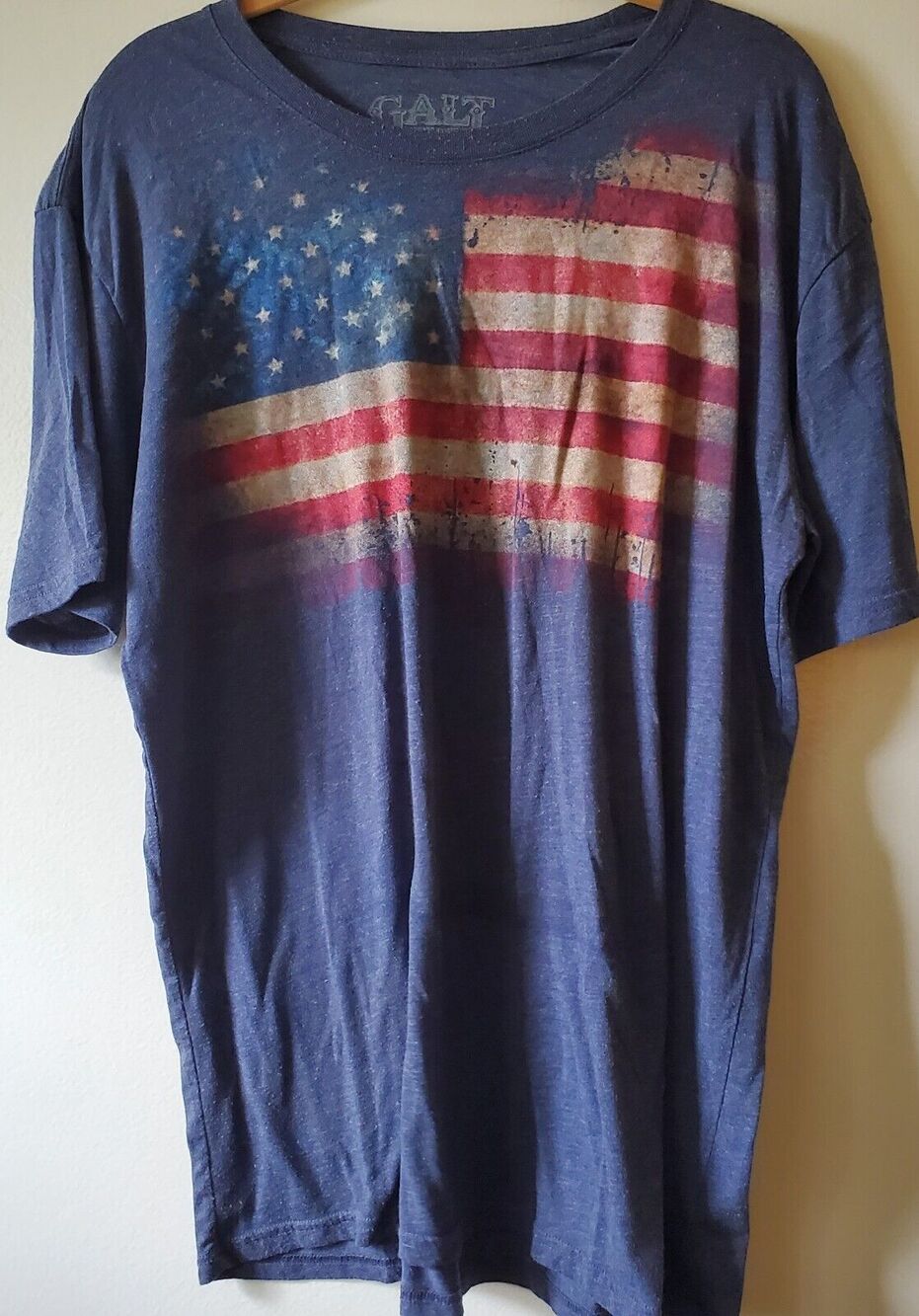 Galt American Flag Shirt Mens Large Blue With Flag On Front L Soft Cotton Blend